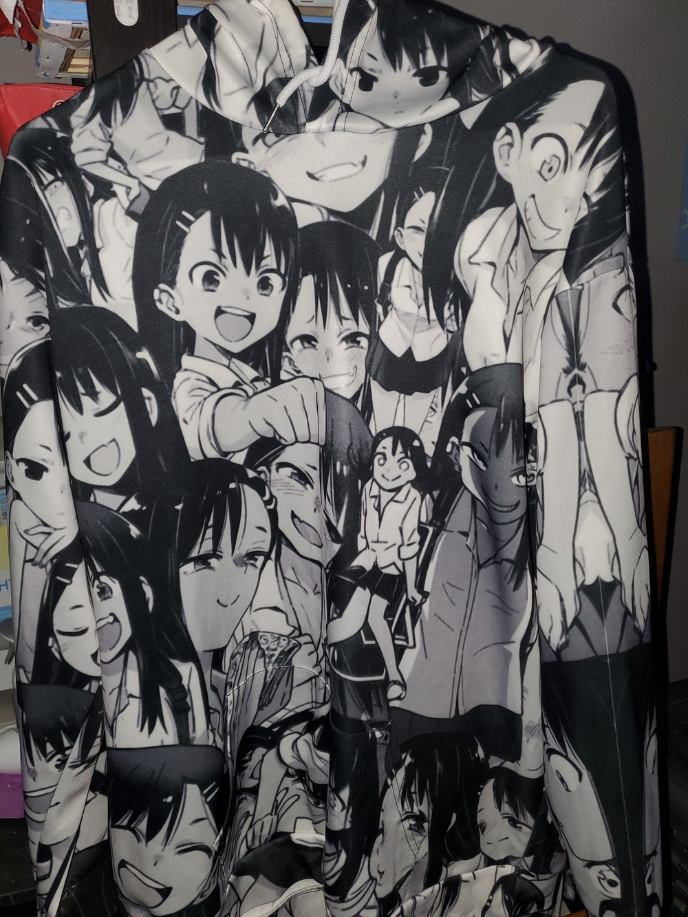 Black & White Graphic Anime Hoodie Size 3XL